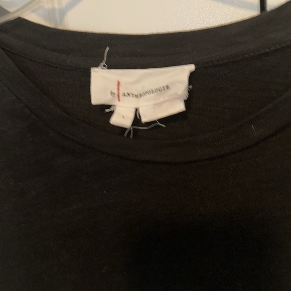 Anthropologie black scoop neck tunic, cotton w/pin stripe peplum/ruffle hem, L - Picture 4 of 6